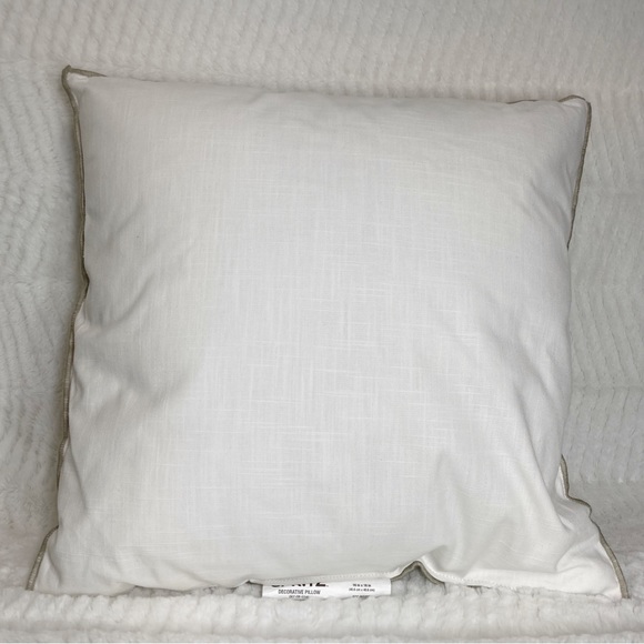 Spritz Bunny Embroidered Appliqué Floral Throw Pillow Tan White NEW - Picture 2 of 4